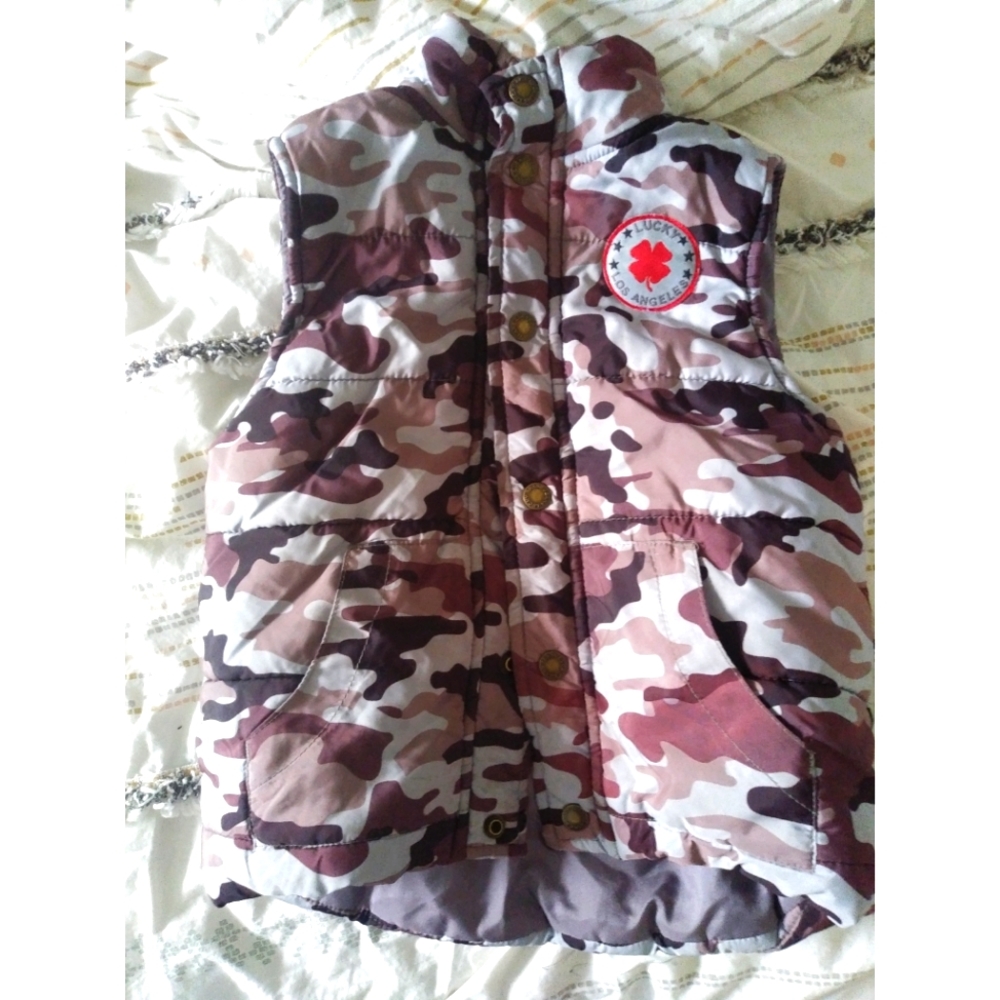 Lucky Brand Boys Purple and Grey Camo Puffer Vest 3T